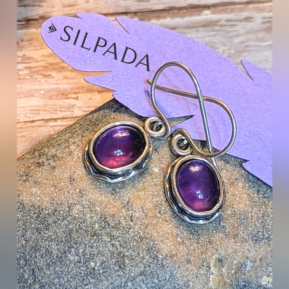 Silpada Sterling Silver Amethyst Gemstone Dangle Earrings W1277 - Picture 1 of 7